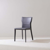 Minimalist Blue Saddle Leather Upholstered Armless Dining Chair with Metal Legs