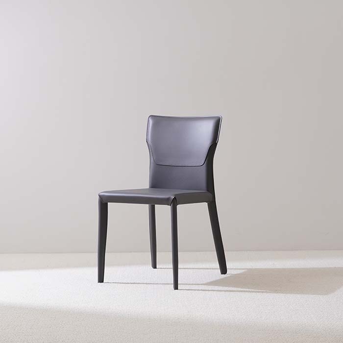 Minimalist Blue Saddle Leather Upholstered Armless Dining Chair with Metal Legs