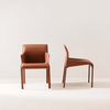 Italian Modern Brown Saddle Leather Upholstered Dining Armchair