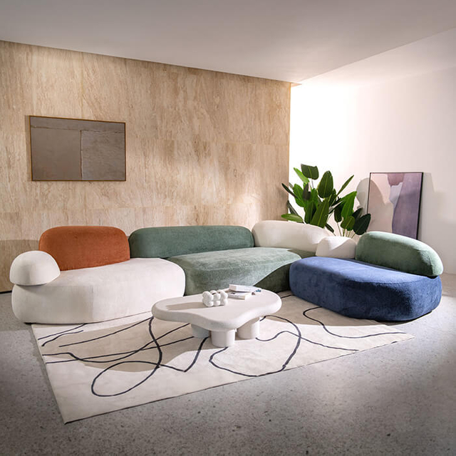 Italian Pebble Rubble Series Sectional Modular Upholstered Sofa 