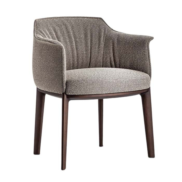 Modern Upholstered Velvet&Leather Dining Armchair with Wood Legs