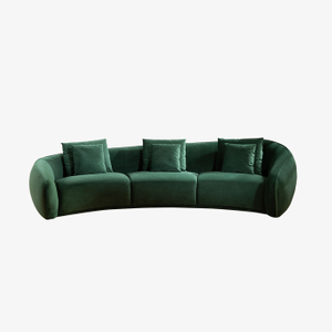 Modern Dark Green Curved Three-seater Velvet Sofa Couch with Pillows for Living Room