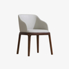 Modern White Leather Upholstered Dining Armchair with Wood Legs