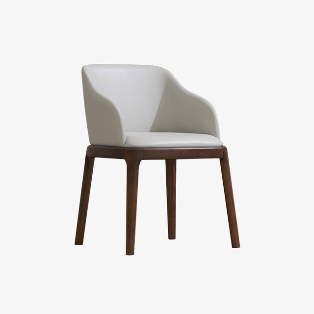 Modern White Leather Upholstered Dining Armchair with Wood Legs