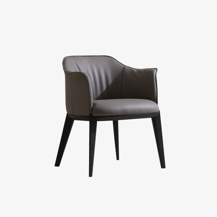 Modern Upholstered Velvet&Leather Dining Armchair with Wood Legs