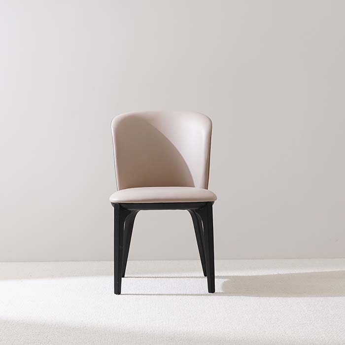 Modern Leather Upholstered Solid Back Dining Chair with Wood Legs