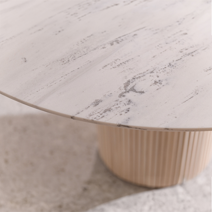 Modern Marble Top Round Dining Table with Wood Pedestal Base for Kitchen Dining Room