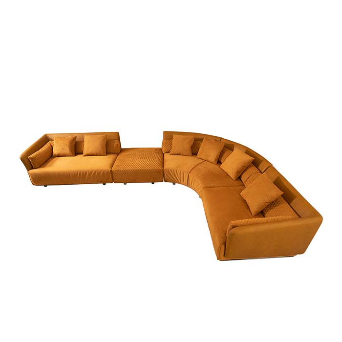 Modern Orange 5-6 Seaters Large Curved Sectional Sofa Cornor Sofa