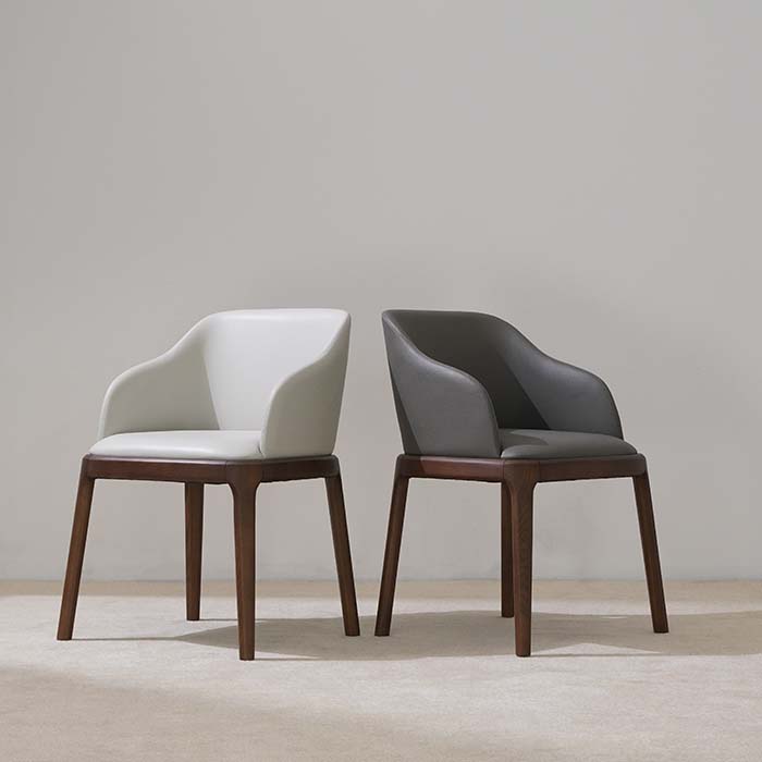 Modern White Leather Upholstered Dining Armchair with Wood Legs