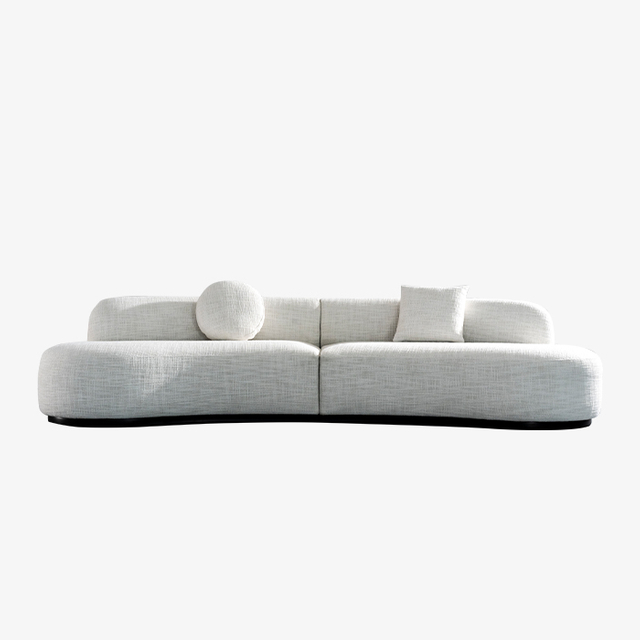 Modern Scandinavian White Curved Upholstered Sofa Three-seater Couch for Living Room
