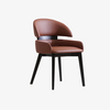 Modern Brown Leather Upholstered Wingback Dining Chair with Wood Legs