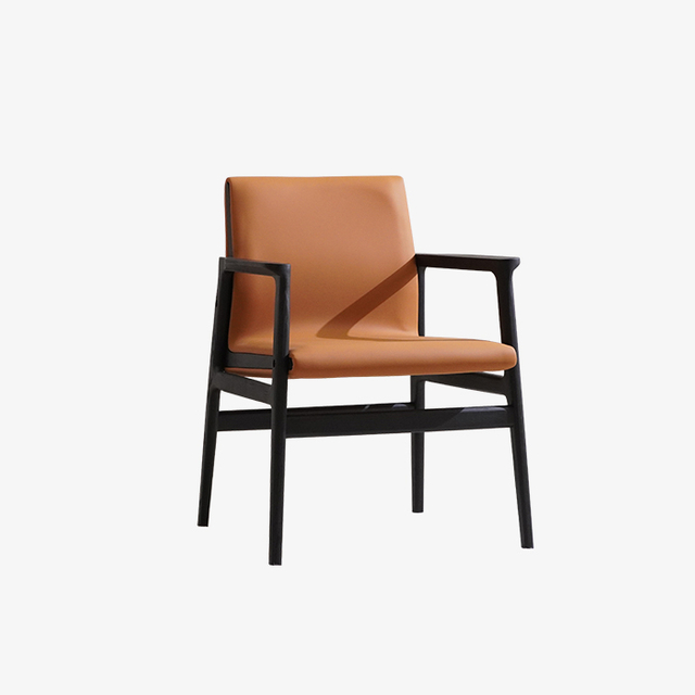 Modern Light Brown Leather Upholstered Dining Armchair