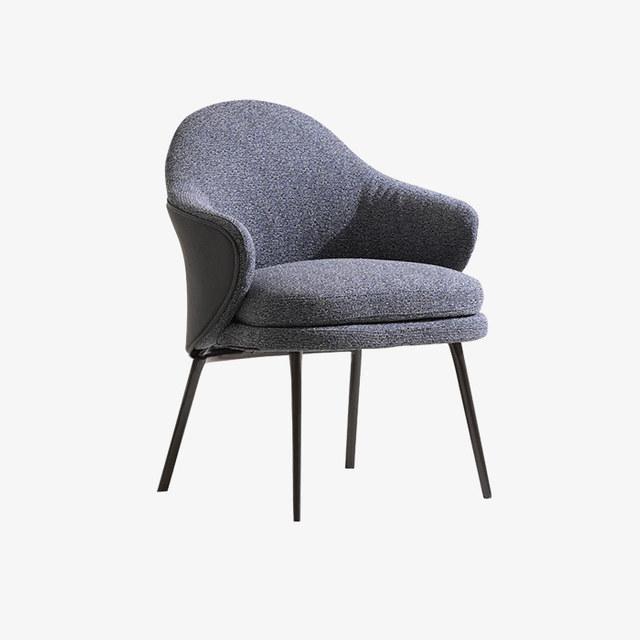 Contemporary Blue Upholstered Curved Back Dining Armchair
