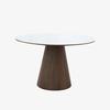 Mid-Century Modern Round Marble Top Dining Table with Walnut Veneer Base for Dining Room