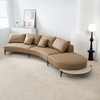 Modern Italian Saddle Leather Brown Curved Armless Upholstered Sofa