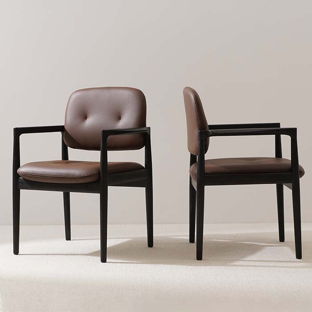 Modern Brown Leather Upholstered Open Back Accent Chair Dining Armchairs 