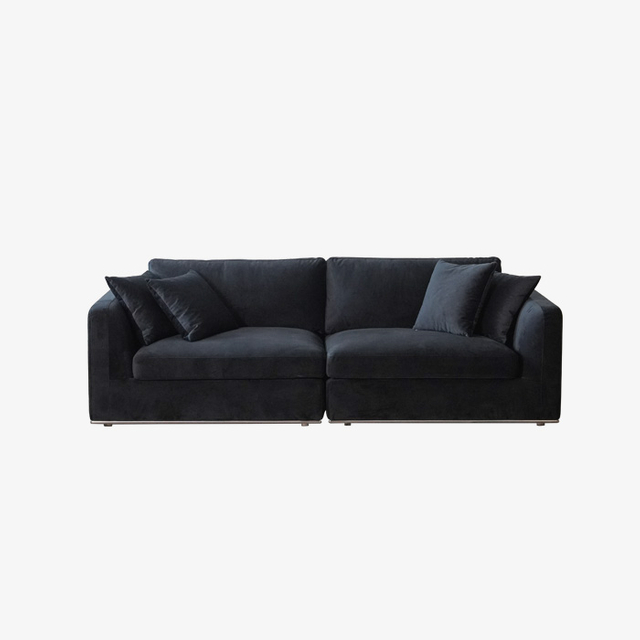 Modern Black Velvet Upholstered 3 Seater Living Room Sofa