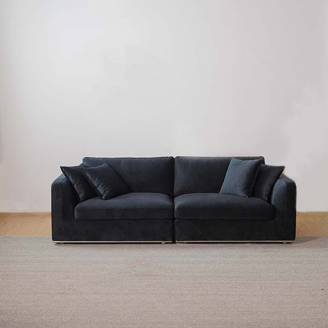 Modern Black Velvet Upholstered 3 Seater Living Room Sofa