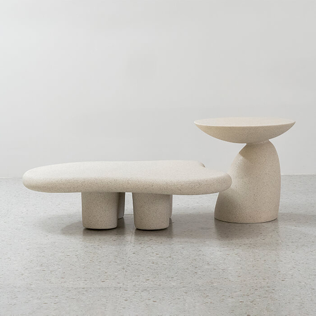 Minimalist Curverd Fiberglass Top Concrete Coffee Table