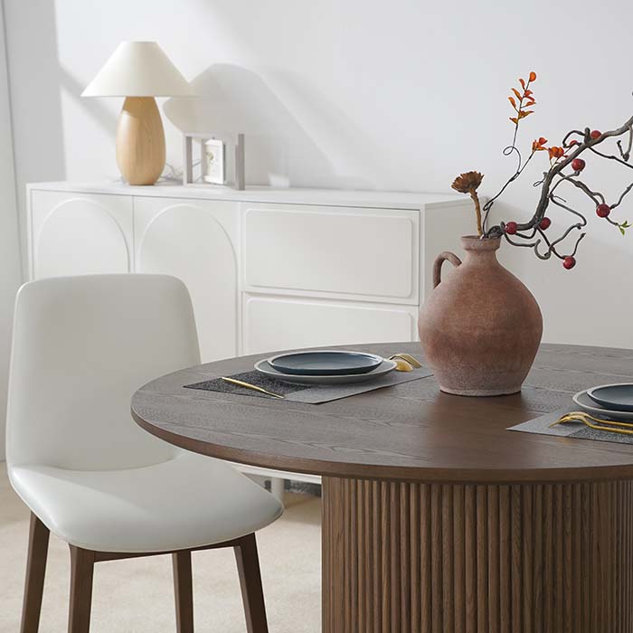 Modern Walnut Wood Round Dining Table Brown for Dining Room&Kitchen