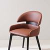 Modern Brown Leather Upholstered Wingback Dining Chair with Wood Legs