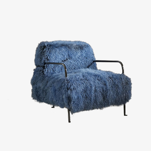 Luxury Blue Wool Accent Chair Single Armchair with Metal Frame
