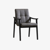 Minimalist Luxury Grey Leather Upholstered Dining Armchair with Wood Legs