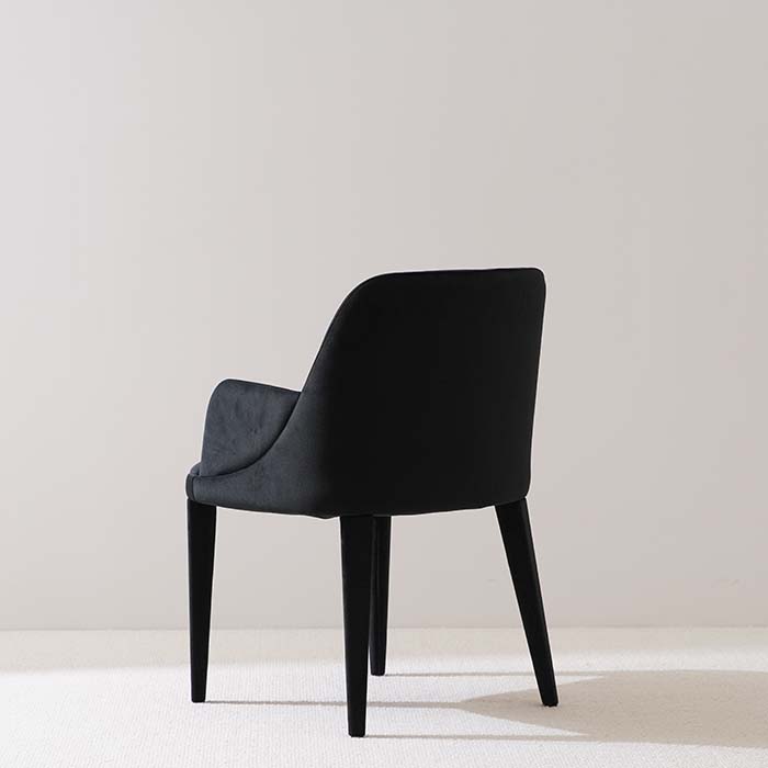 Modern Minimalist Black Velvet Upholstered Backrest Dining Armchair