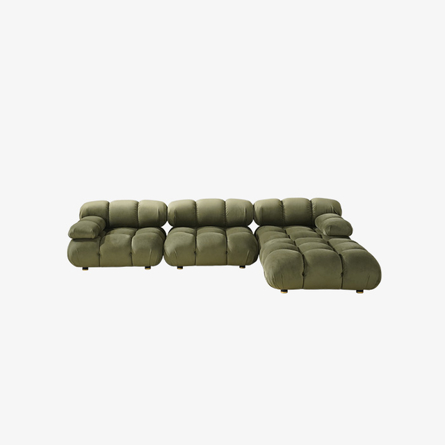 Minimalist Modular Velvet Upholstered Sectional Sofa with Ottoman