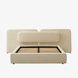Simple Modern King Upholstered Platform Sleigh Bed with Wood Frame 