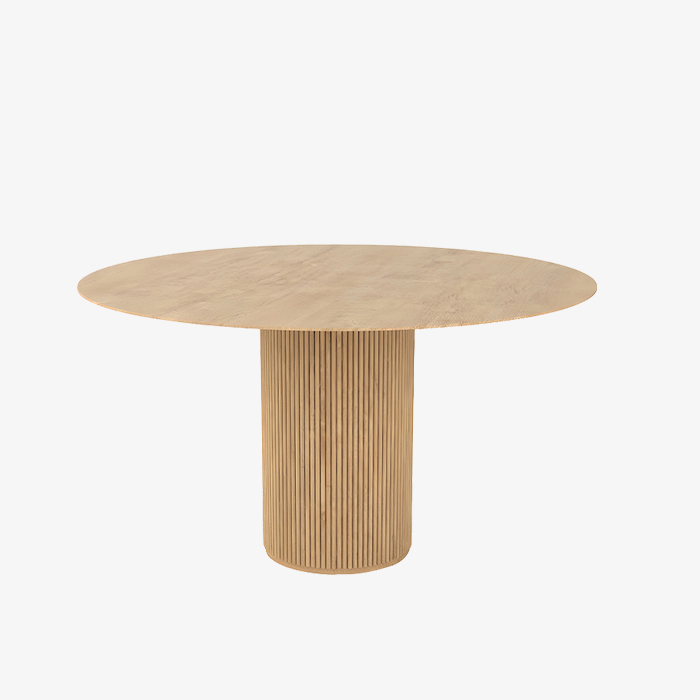 Modern Wood Round Dining Table with Natural Pedestal Base