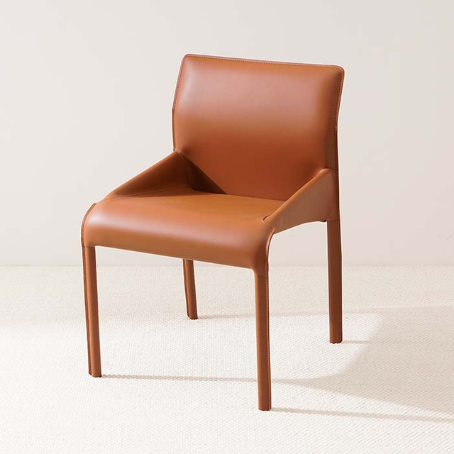 Italian Minimalist Saddle Leather Upholstered Curved Backrest Dining Chair