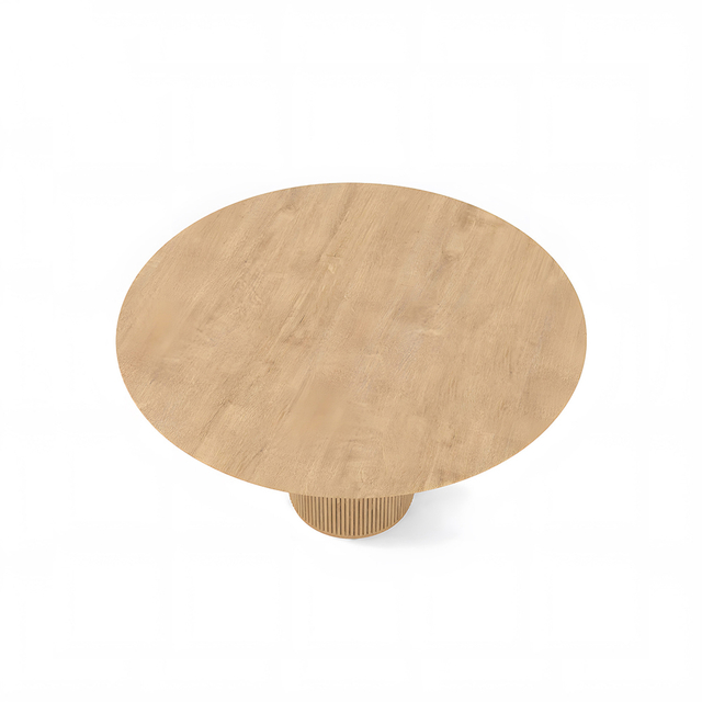 Modern Wood Round Dining Table with Natural Pedestal Base