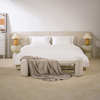 Modern Luxury King Size Bed Wood Frame with Teddy Fleece Headboard 