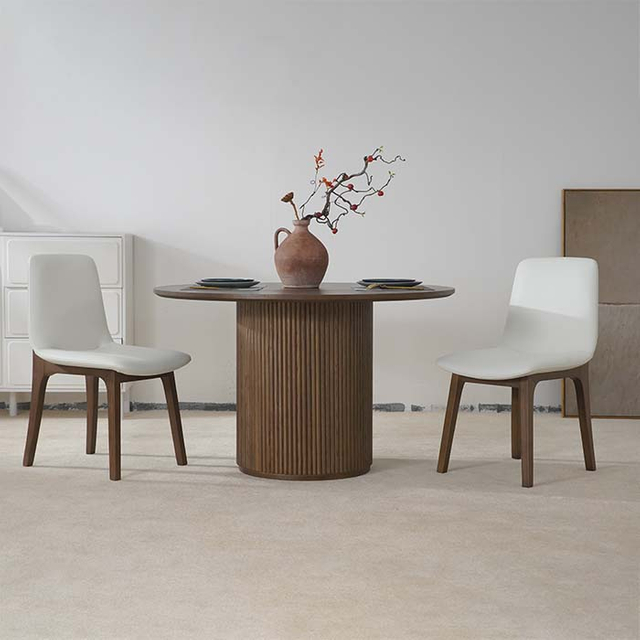 Modern Walnut Wood Round Dining Table Brown for Dining Room&Kitchen