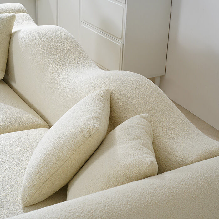 Luxury Wave Curved Two Seater Minimalist Teddy Fleece Sofa for Living Room