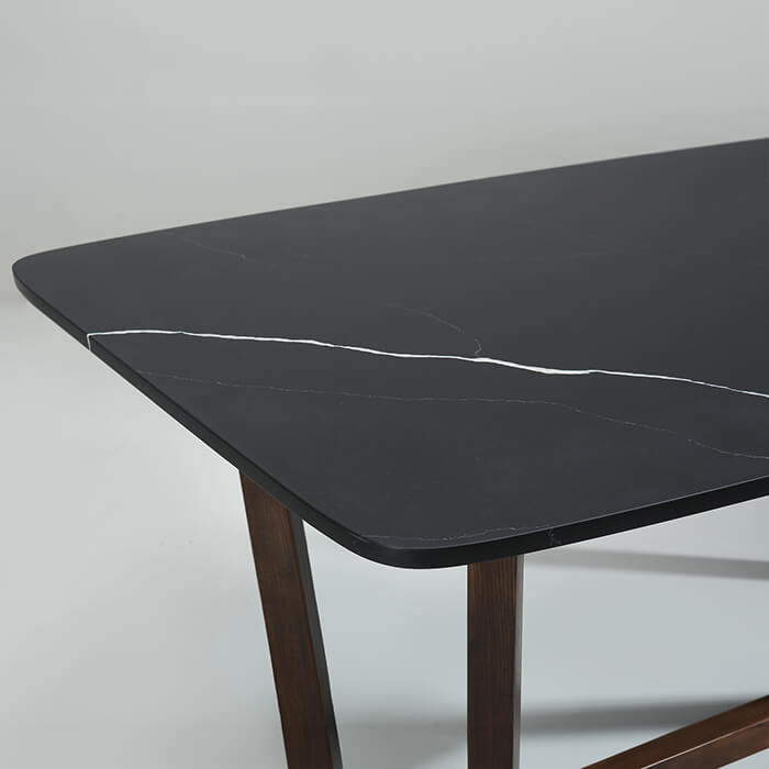 Modern Black Rectangle Marble Top Dining Table 