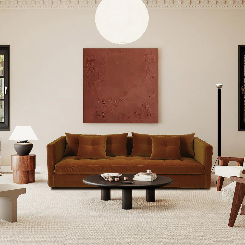 Modern Orange Velvet Loveseat Sofa 3 Seater For Living Room Furniture