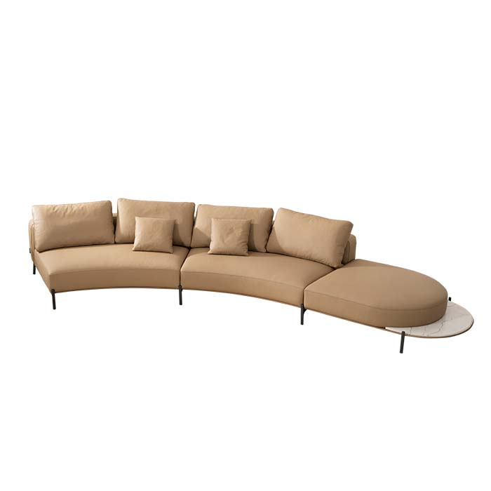 Modern Italian Saddle Leather Brown Curved Armless Upholstered Sofa