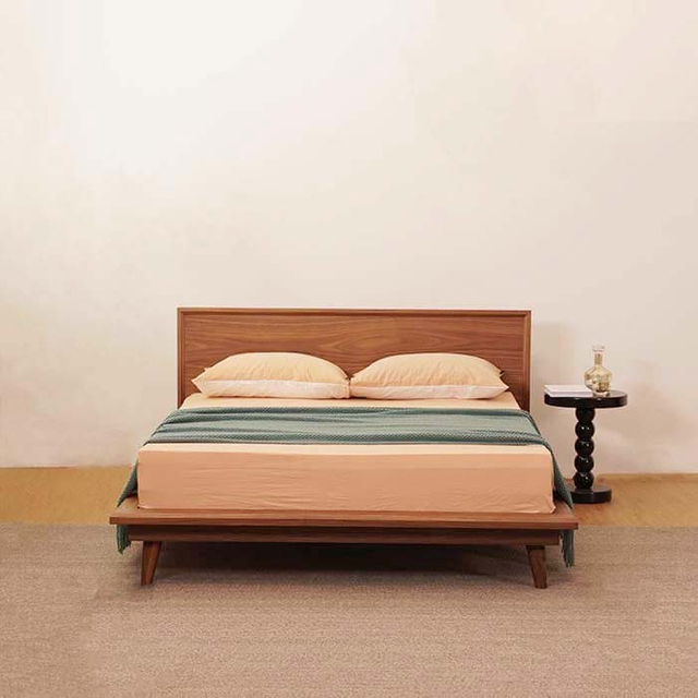 Modern Luxury Walnut Platform Bed 
