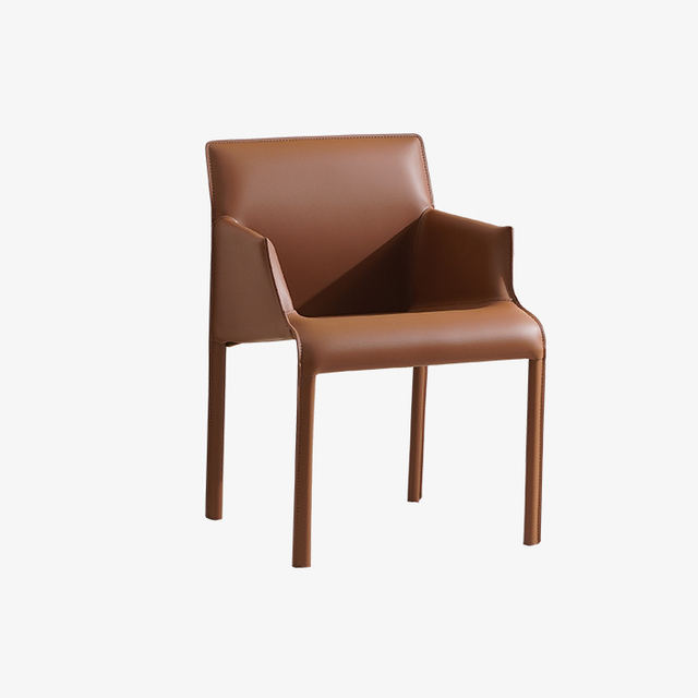 Italian Modern Brown Saddle Leather Upholstered Dining Armchair