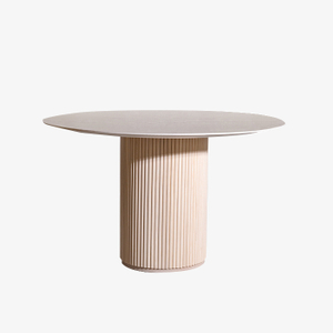 Modern Marble Top Round Dining Table with Wood Pedestal Base for Kitchen Dining Room