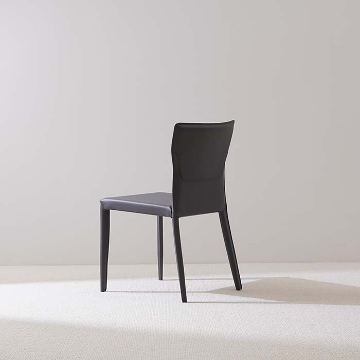 Minimalist Blue Saddle Leather Upholstered Armless Dining Chair with Metal Legs