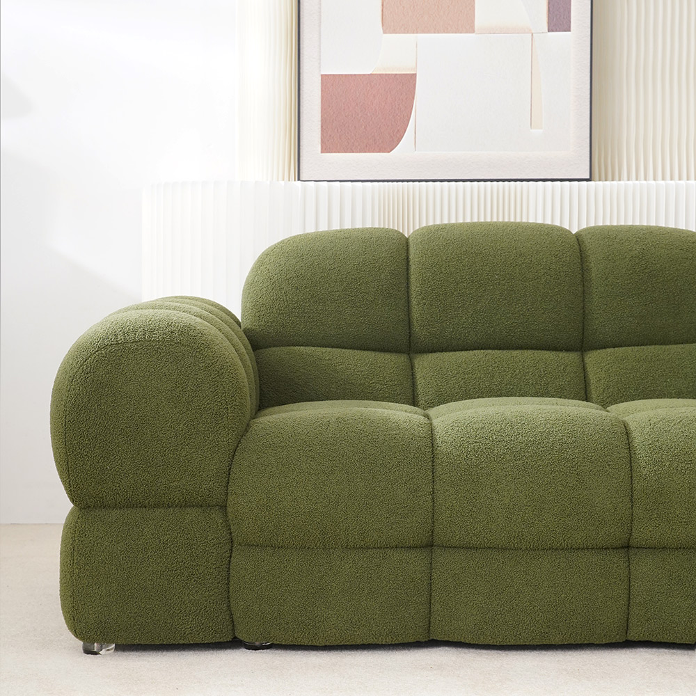 Modern Style Green Lazy Sofa Sherpa Fabric Three Seater Marshmallow Sofa with Pillows for Living Room