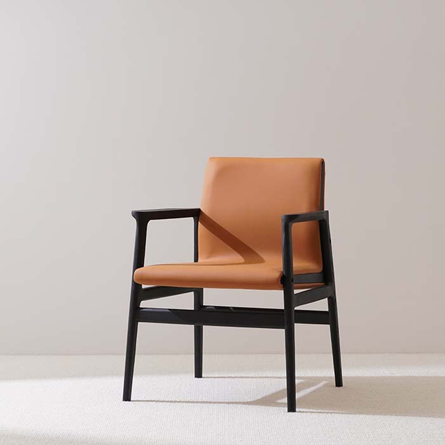 Modern Light Brown Leather Upholstered Dining Armchair