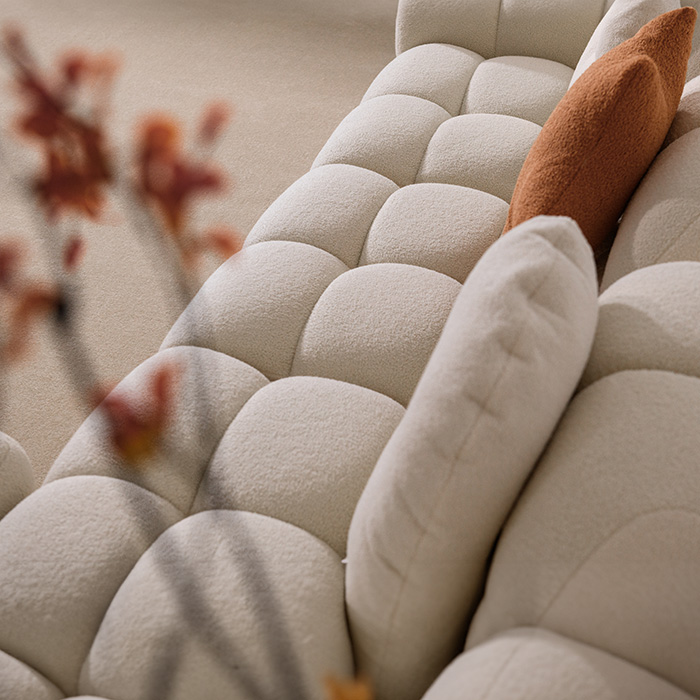 Marshmallow Design Modern White Sherpa Fabric Three-seater Sofa Set 