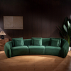 Modern Dark Green Curved Three-seater Velvet Sofa Couch with Pillows for Living Room