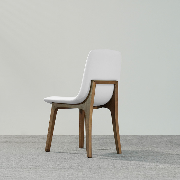 Modern White Leather Upholstered Dining Chairs with Wood Frame