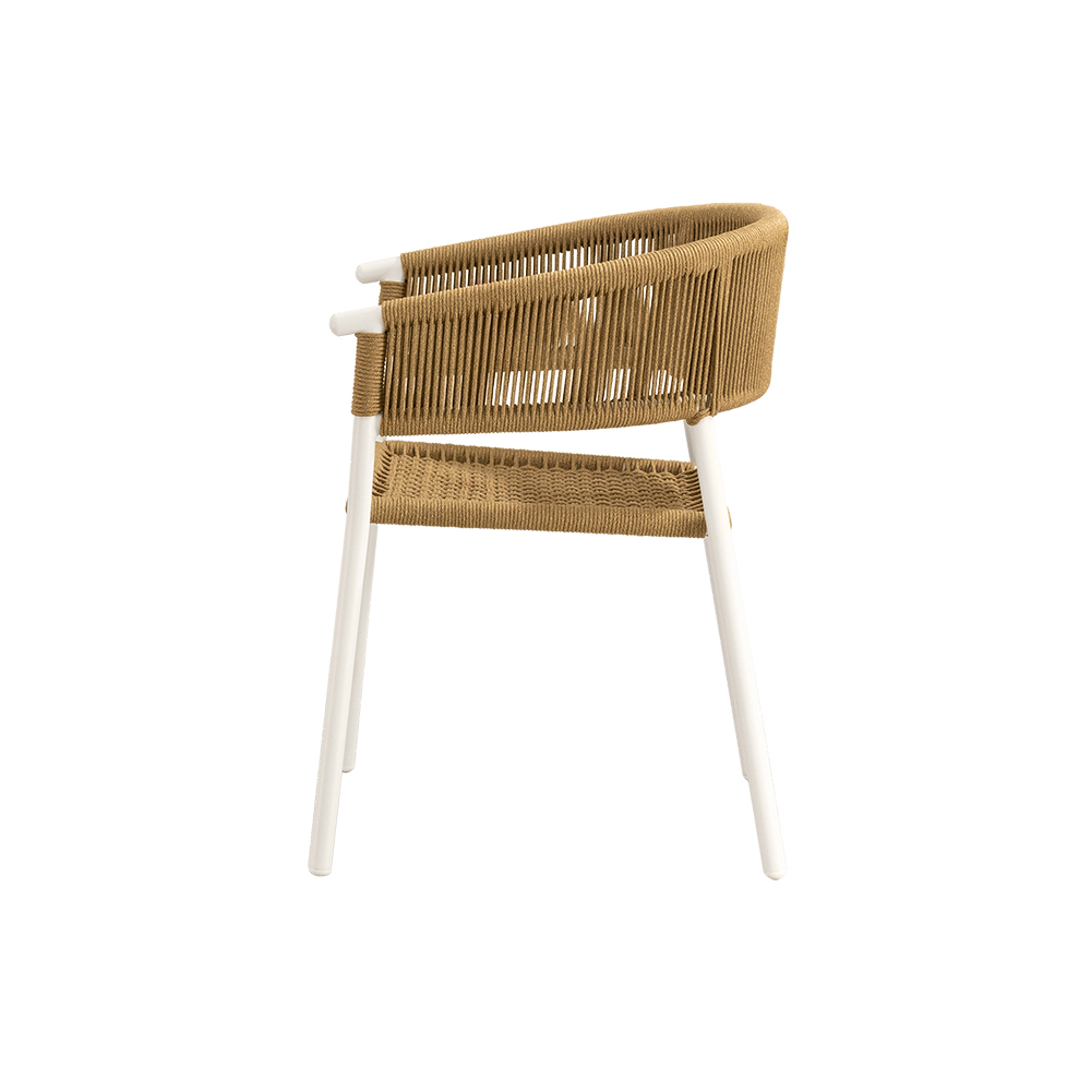 White Outdoor Metal Furniture Woven Dining Chair With Arms