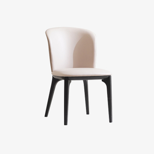 Modern Leather Upholstered Solid Back Dining Chair with Wood Legs